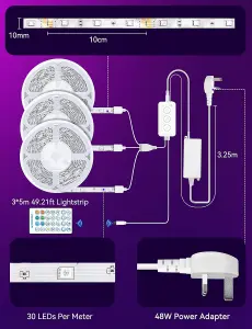 Aigostar 15m Smart LED Strip Lights, WiFi App Control Compatible with Alexa and Google Assistant(5mX3)