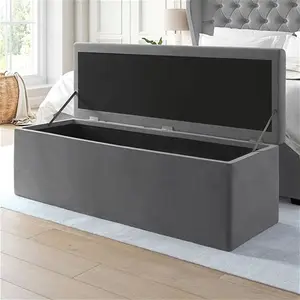 Ottoman Storage Blanket Box In Grey Velvet - Safina