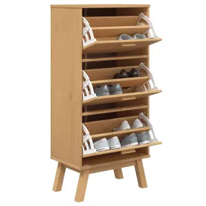 Berkfield Shoe Cabinet OLDEN Brown 55x35x120cm Solid Wood Pine