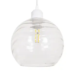 Modern Designer Clear Circular Ribbed Glass Non Electric Pendant Lamp Shade