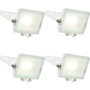 4 PACK Outdoor Waterproof LED Floodlight - 20W Cool White LED - Matt White