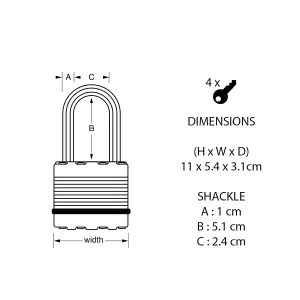 Master Lock Excell Heavy duty Laminated Steel Black Open shackle Padlock (W)54mm