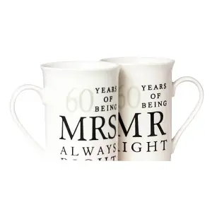 Ivory White 60th Anniversary Mr Right & Mrs Always Right Ceramic Mug Gift Set