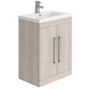 Novela 600mm Floorstanding Vanity Unit in Light Wood with Ceramic Basin