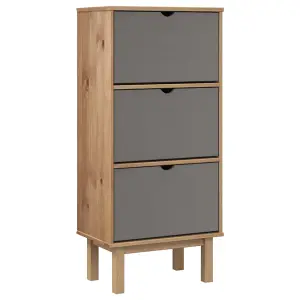 Berkfield Shoe Cabinet OTTA with 3 Drawers Brown&Grey Solid Wood Pine