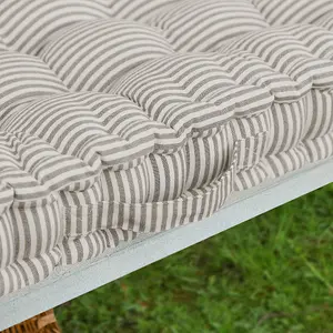 Vintage Style  Cotton Grey Striped Reversible Garden Furniture Bench Cushion