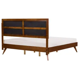 EU Super King Size Bed Dark Wood and Beige POISSY