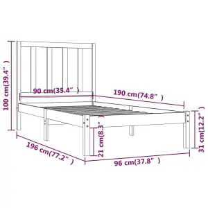 Berkfield Bed Frame Solid Wood Pine 90x190 cm 3FT Single