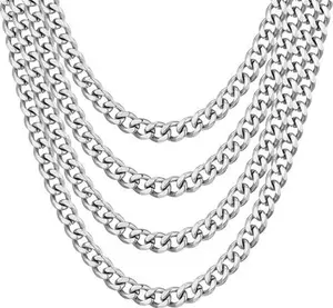 Men's 12mm Stainless Steel 18-24 Inch Cuban Curb Chain Necklace By Philip Jones Jewellery 22 Inch