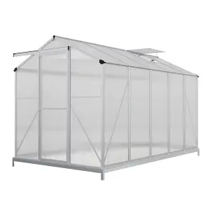 Polycarbonate Greenhouse Aluminium Frame Walk In Garden Green House with Base Foundation Silver 10x6 ft