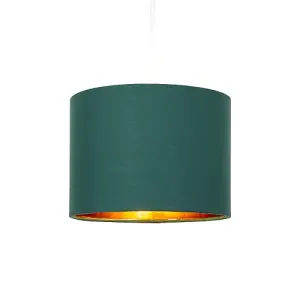 Modern Forest Green Cotton Fabric Small 8 Lamp Shade with Shiny Copper Inner