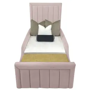 Sammy Bed Gaslift Ottoman Plush Velvet with Safety Siderails- Pink