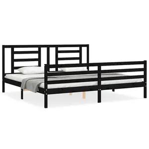 Berkfield Bed Frame with Headboard Black 200x200 cm Solid Wood