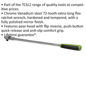 Extra Long 72-Tooth Flexi-Head Ratchet Wrench - 3/8 Inch Drive for Ultimate Torque