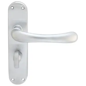 Smooth Rounded Bathroom Latch Door Handle - Satin Chrome Lever On Backplate