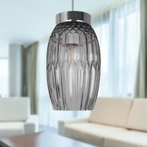 First Choice Lighting Facet Chrome with Smoke Faceted Glass Pendant Shade