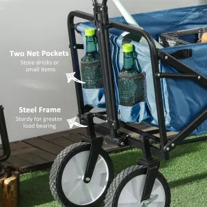 Outsunny Folding Outdoor Storage Trolley Cart Bag Telescopic Handle Brakes Green