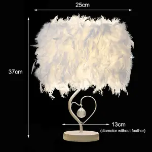 White Modern Feather Bedside Table Lamp with Metal Base 25 x 37CM