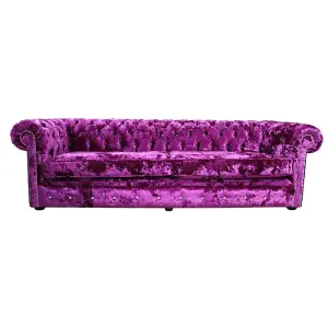 Chesterfield Crystal 4 Seater Lustro Glamour Pink Velvet Fabric Sofa In Classic Style