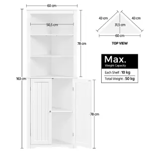 Yaheetech White Tall Corner Freestanding Bathroom Storage Cabinet with Open Shelf