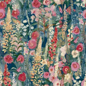 Grandeco Handpainted Delphinium Forest Floral Garden Textured Wallpaper, Navy Blue