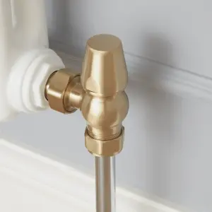 GoodHome Polished Gold Angled Thermostatic Radiator valve & lockshield (Dia)15mm x ½"