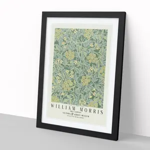 Jasmine-Jade Jasmine with Border by William Morris - Picture Frame Painting Black / 36cm H x 27cm W x 2cm D