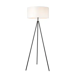 Luminosa Tripod & Cylinder Base & Shade Floor Lamp Matt Black & Vintage White Fabric