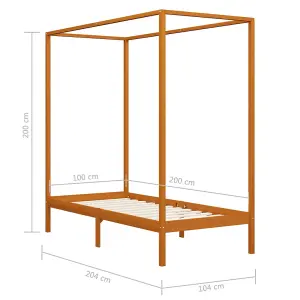 Berkfield Canopy Bed Frame Honey Brown Solid Pine Wood 100x200 cm