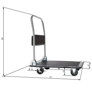 Folding Trolley - foldable handle, 2 fixed, 2 swivel castors, rubberised edge protection - black