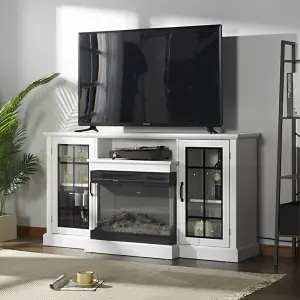 Electric Fire Suite 3 Sided Fireplace Heater with Fire Surround Set Fireplace TV Stand Cabinet with Storage Shelf