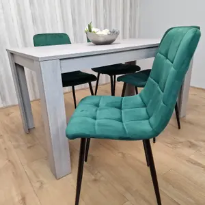 Grey Dining Table and 4 Green Velvet Chair Kitchen Dining Table for 4 Dining Room Dining Sets