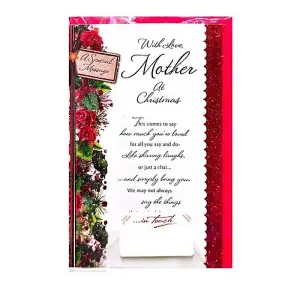 Simon Elvin With Love Mother Flowers Christmas Card (Pack of 6) White/Red (One Size)