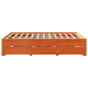 Berkfield Bed Frame without Mattress with Drawers Wax Brown 150x200 cm King Size Solid Wood Pine