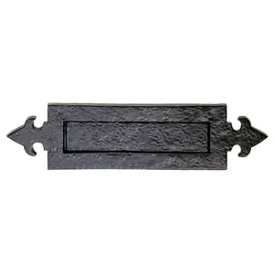 Fleur de Lys Design Letterbox Plate 250mm Fixing Centres Black Antique Finish