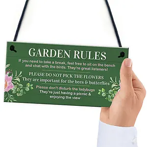 Red Ocean Novelty Garden Rules Sign for Outdoor Decor Funny and Quirky Sign for Garden Enthusiasts