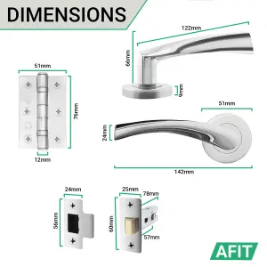 AFIT Polished Chrome Door Handle Latch set, Round Internal Door Handles, Latch 66mm - Novi Range