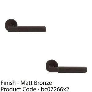 2 PACK - Premium Knurled Door Handle Set - Matt Bronze Angled Lever on Round Rose