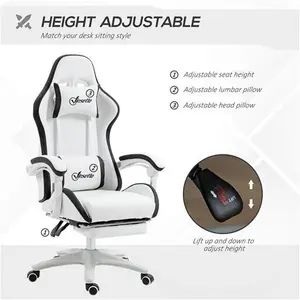 Vinsetto Racing Gaming Chair, Reclining PU Leather Computer Chair With 360 Degree Swivel Seat, Footrest, Removable Headrest White And Black | Aosom UK