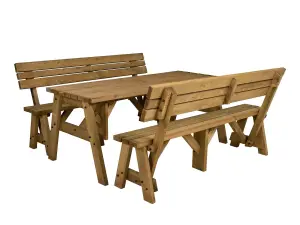 Victoria wooden picnic bench and table set, outdoor dining set with backrest (8ft, Rustic brown)