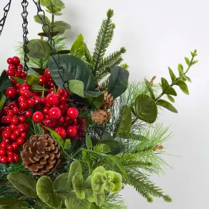 Homescapes Artificial Winter Woodland and Eucalyptus Hanging Basket