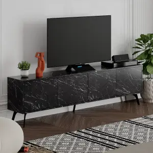 Decortie Dune Modern TV Unit Multimedia Centre with Storage Stylish TV Cabinet 65" TVs Black Marble Effect 180cm