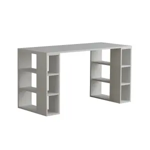 Decortie Colmar Modern Desk with Bookshelf Legs Home Office Working Table White 140cm