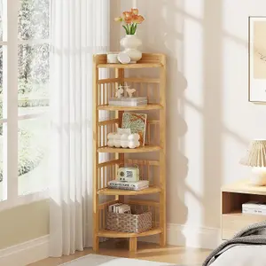 5 Tier Bamboo Corner Storage Shelf - 27cm x 27cm x 110cm