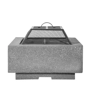 64cm Dark Grey Square Fire Pit and BBQ Grill for Outdoor Parties