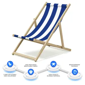 2X Wooden Folding Deck Chair for Garden, Beach, or Patio