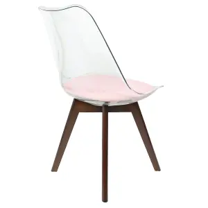 Soho Clear and Blush Pink Plastic Dining Chair with Squared Dark Wood Legs