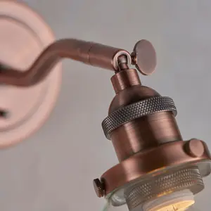 Dimmable LED Wall Light Aged Copper & Glass Shade Adjustable Industrial Fitting