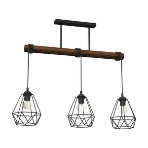 Milagro Acero Pendant Lamp 3XE27 This Hand Made Industrial Style Lamp Is Hand Made from Sleek Black Steel And Natural Dark Wood