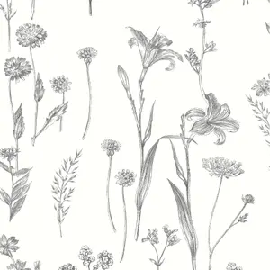 GoodHome Conyza Grey & white Floral Textured Wallpaper Sample